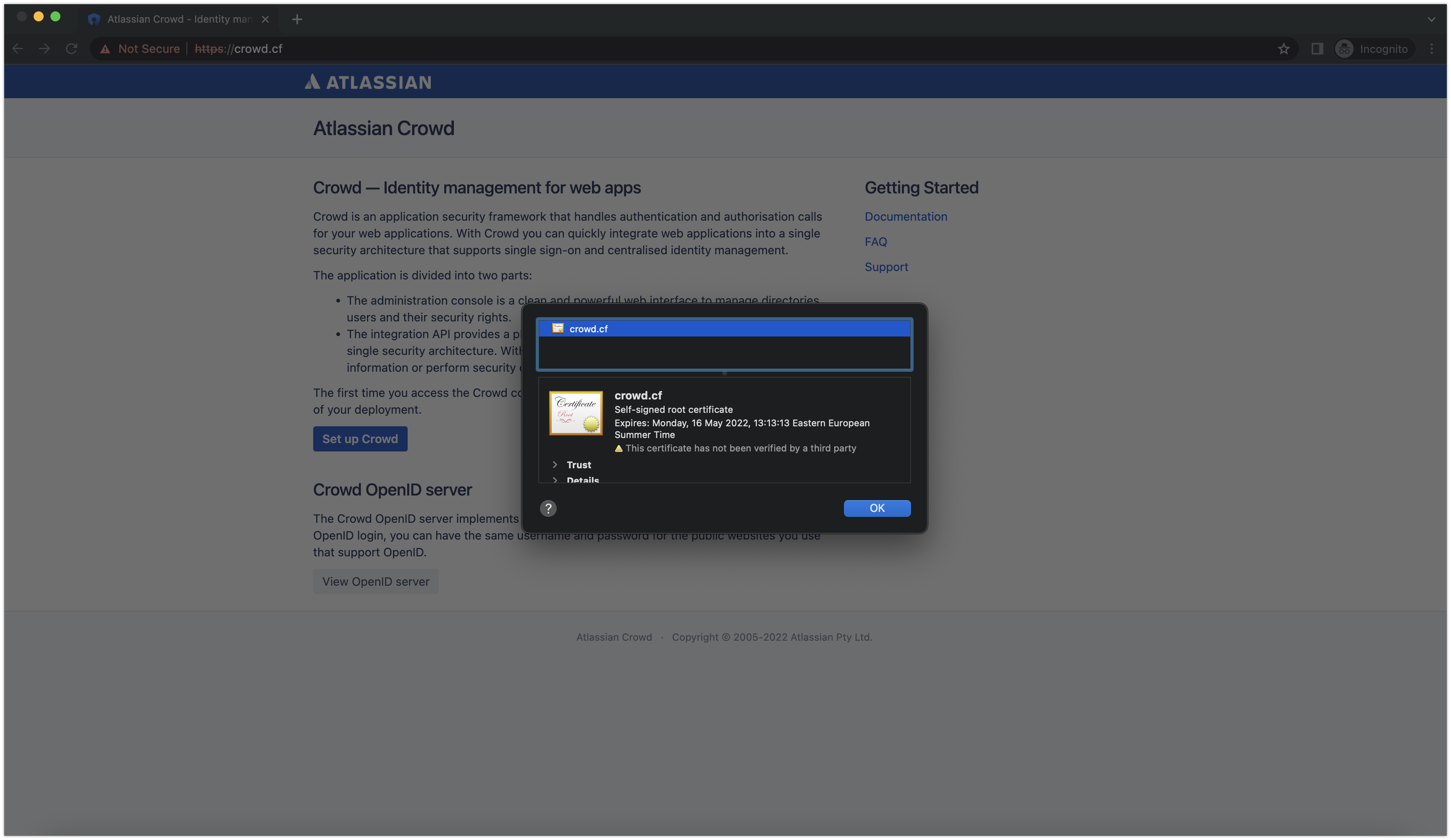 Issue with crowd SSL certificate