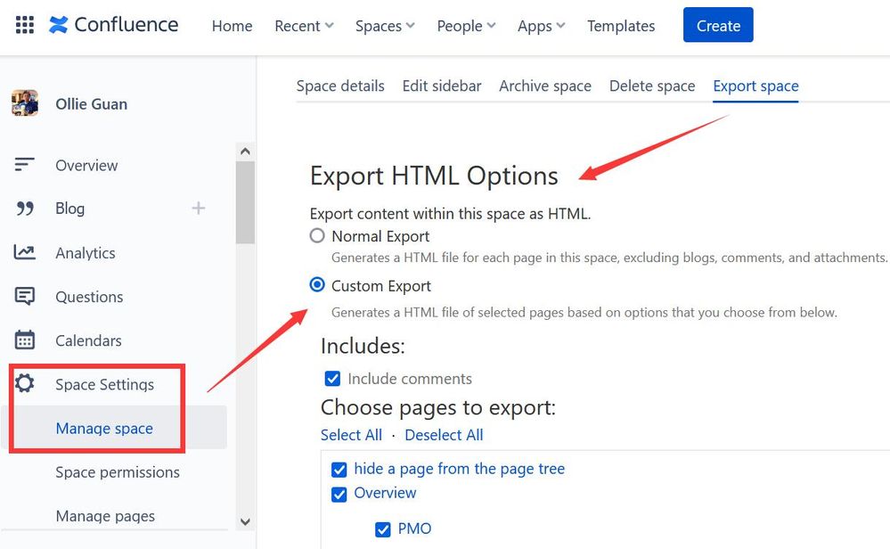 How to export a confluence page into HTML?