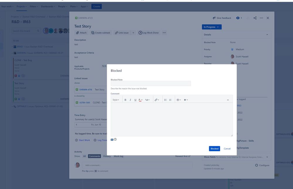 If custom field is empty after moving to Blocked,