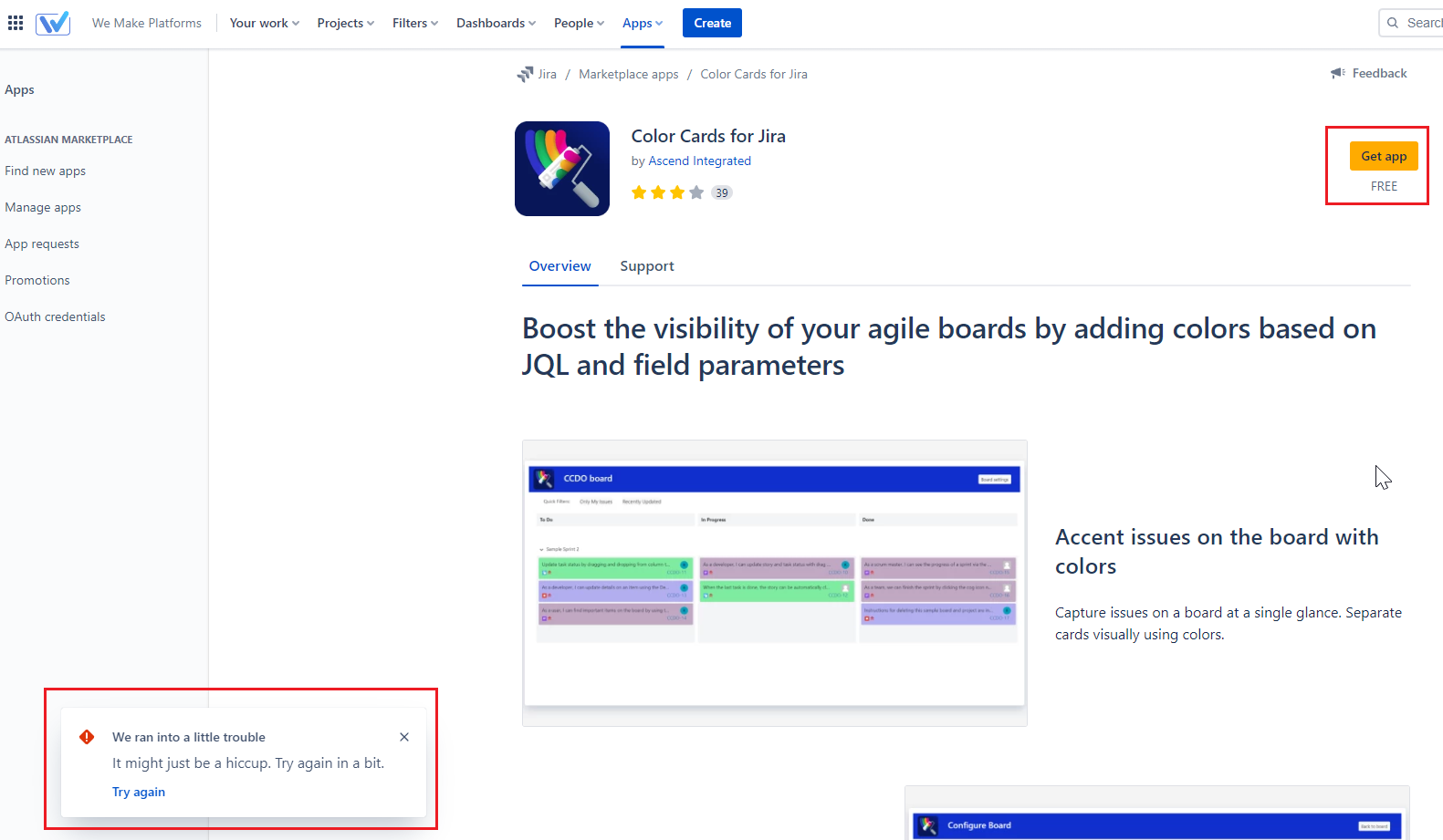 Solved is the addon Color cards for Jira available for t...