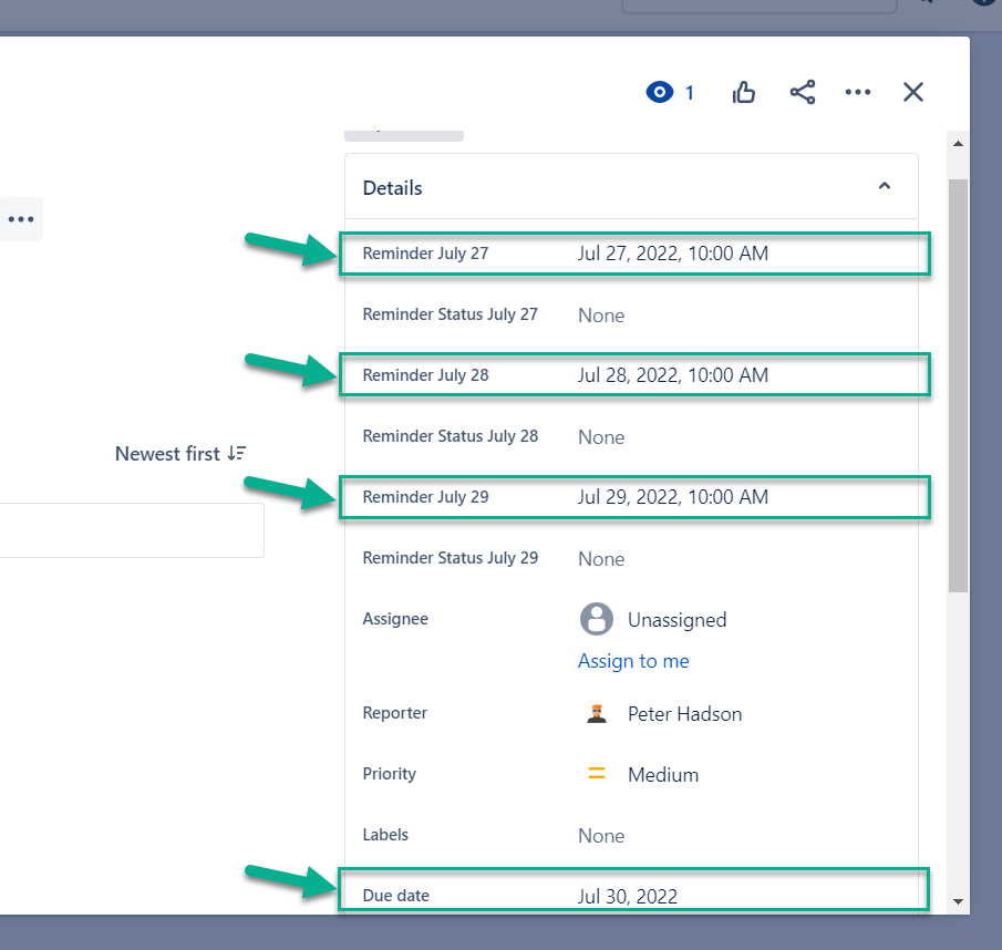 Set a reminder email for due date is coming