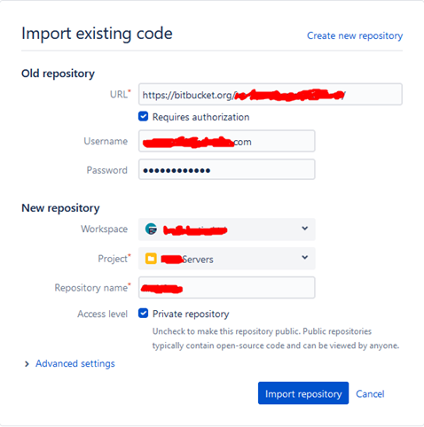 Solved I get the following error importing repo between B