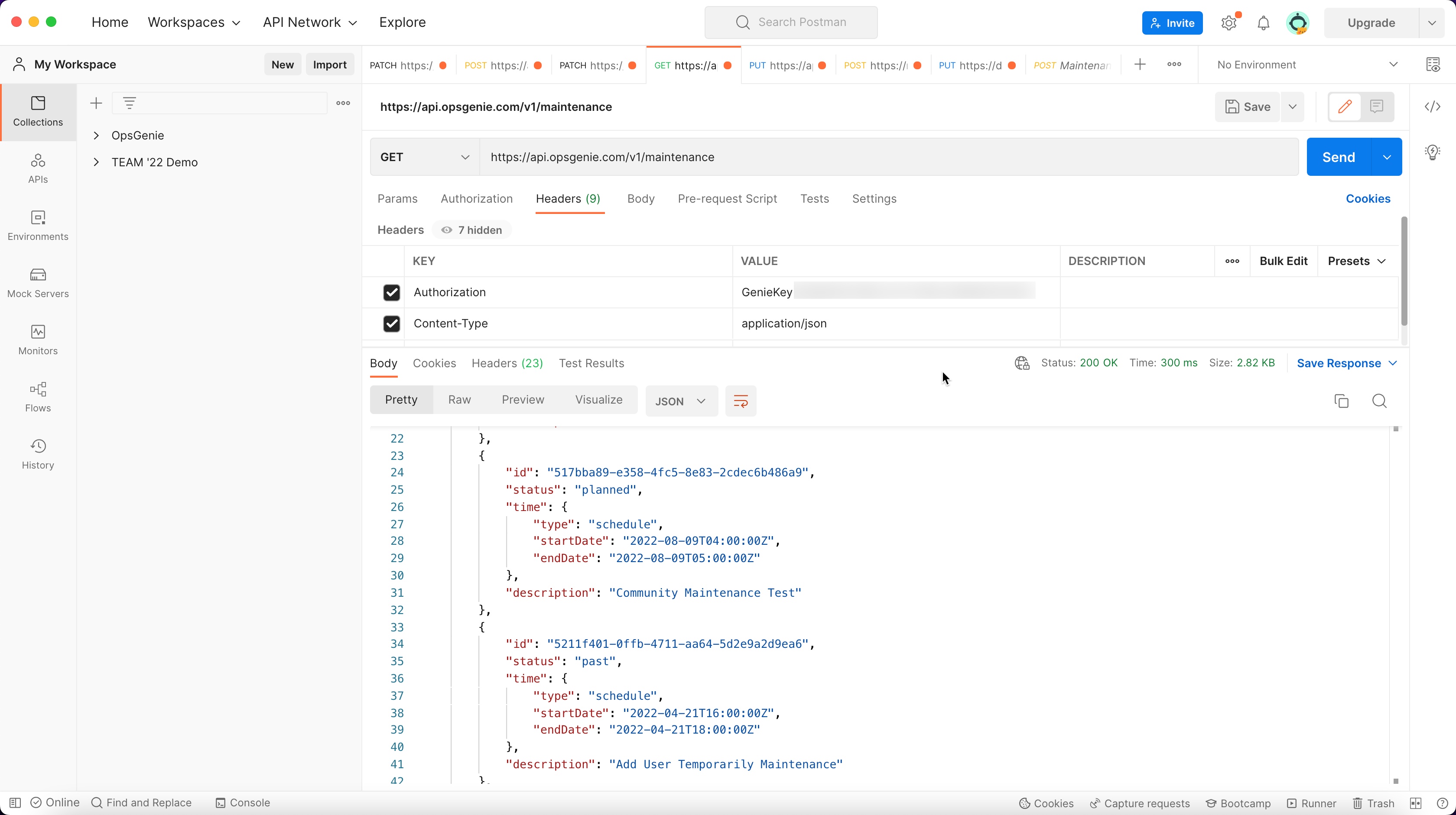 Solved: Opsgenie and Postman - Maintenance with API