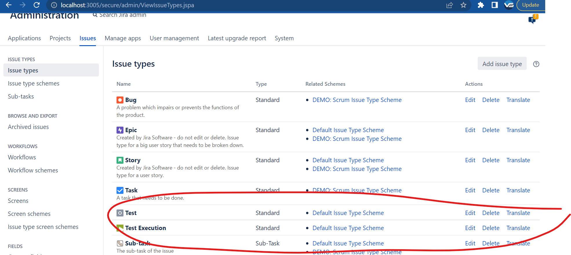 How to add Test and Test Execution issue types in...