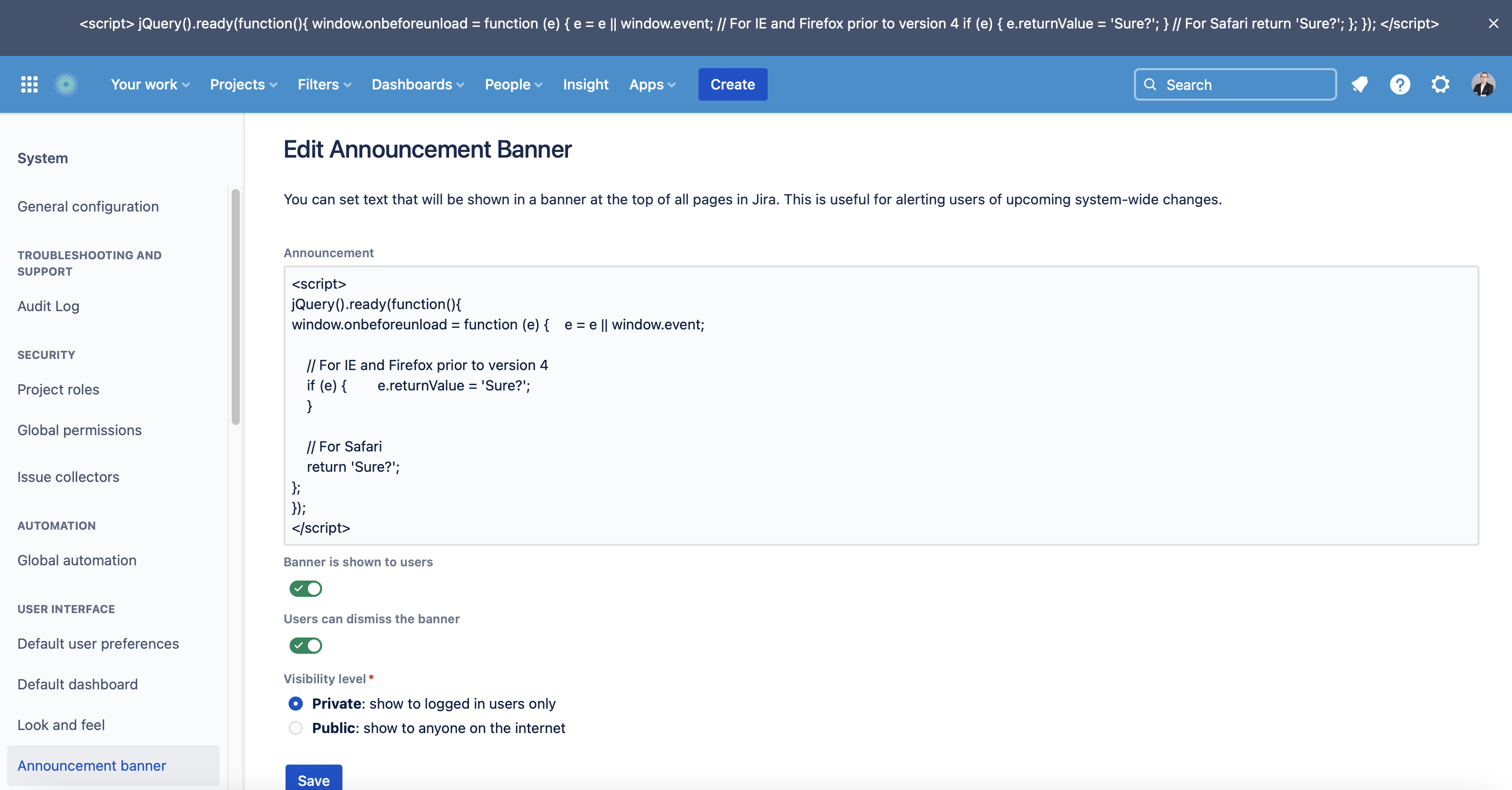 Solved announcement banner customization