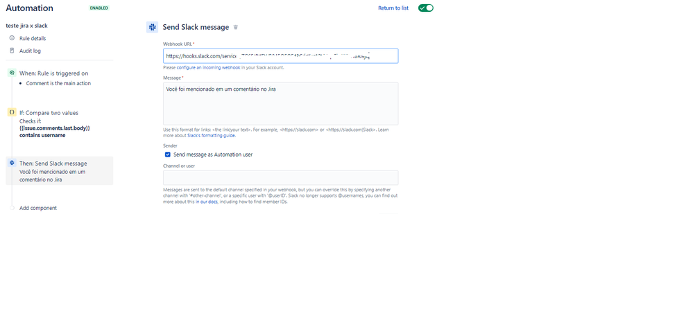 Send automatically notification with direct messag