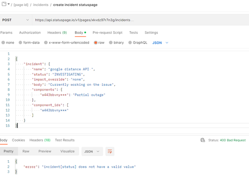 Not able to update component status when incident ...