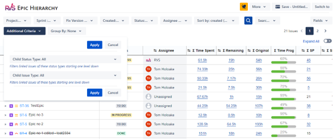 Jira Query - Need to have list of Open Epics + Sto...