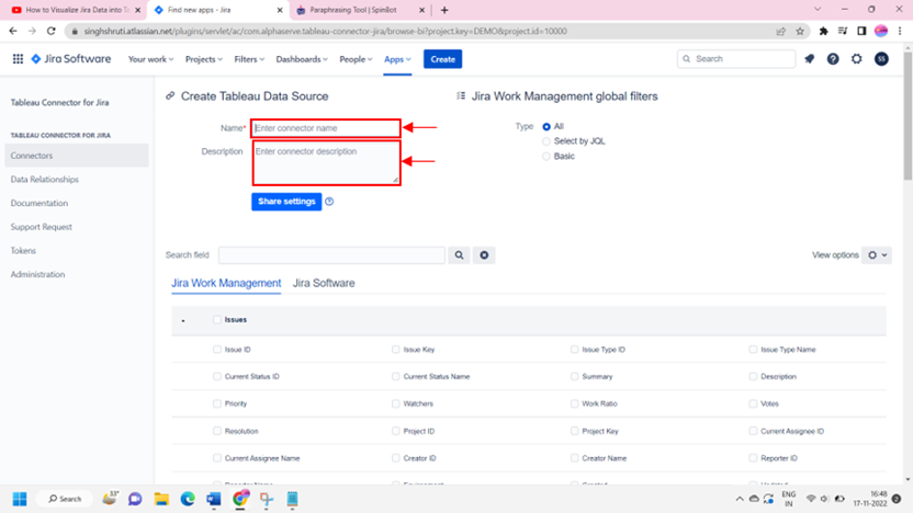 Tableau connector for Jira