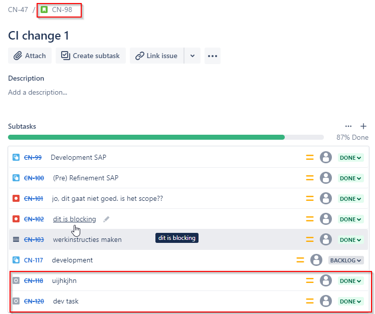 change parent if all subtasks (with separate issue...