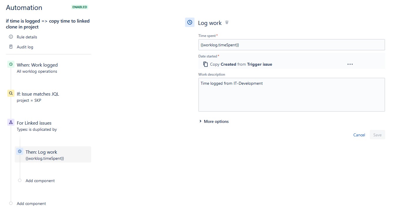 Solved Copy logged time from issue to linked issue
