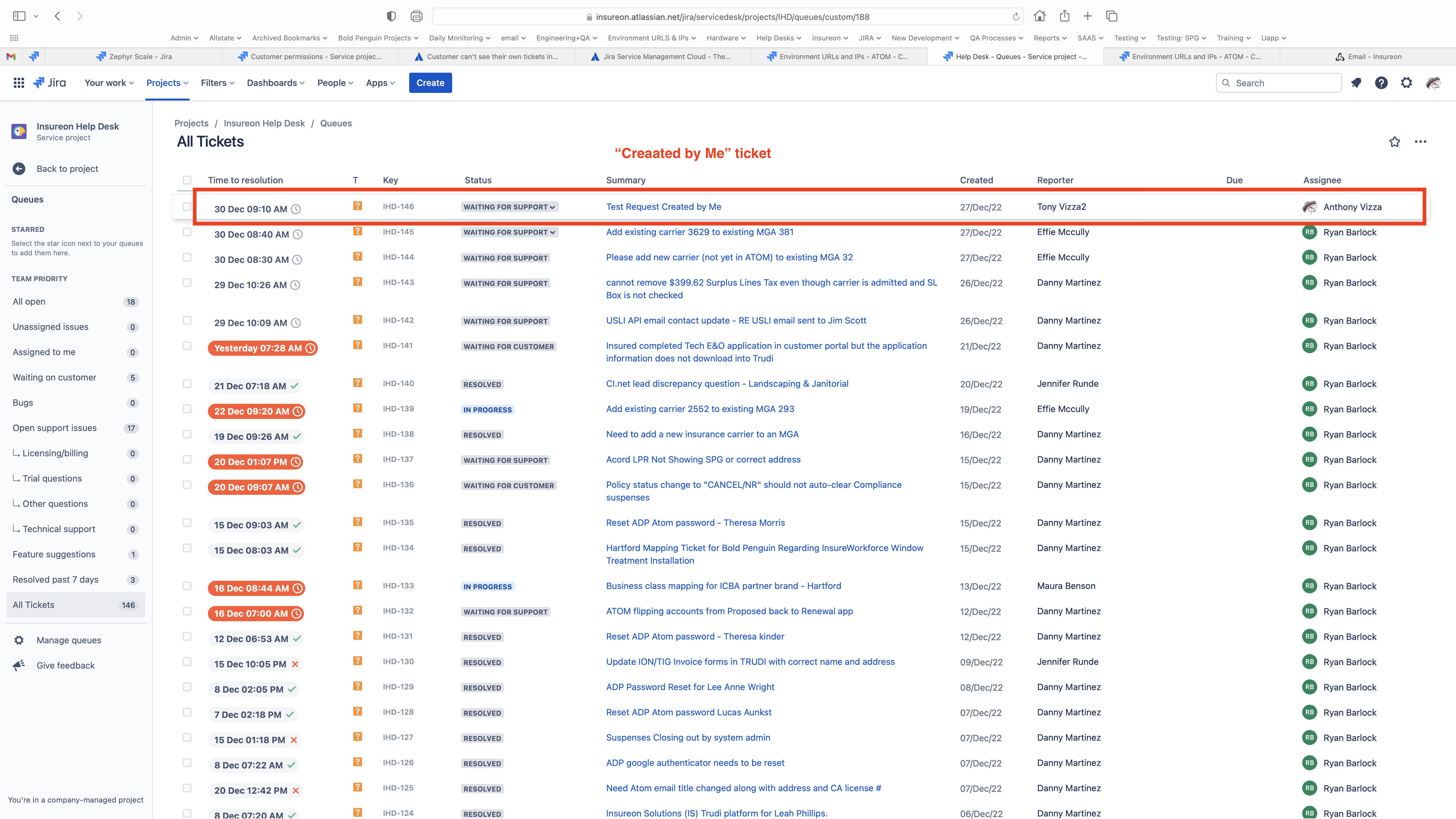 Customer can't see their own tickets in the portal