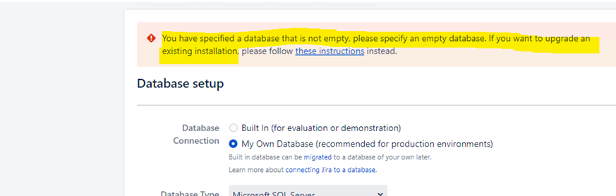 Database you have specified not EMPTY - Error -Jan-2023.PNG
