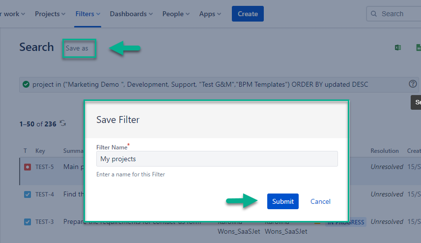 Projects filter in jira.png
