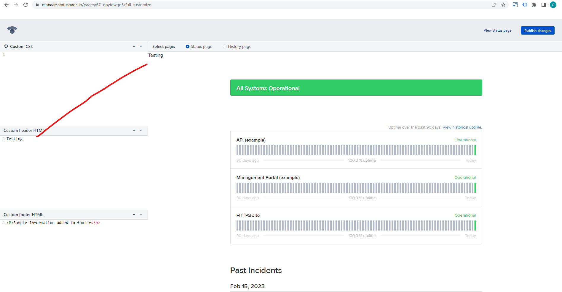 Solved: Is Status Page custom html/css broken?