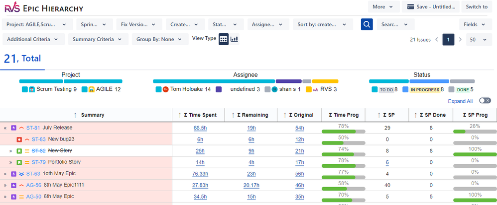 Filters on Epics and Tasks