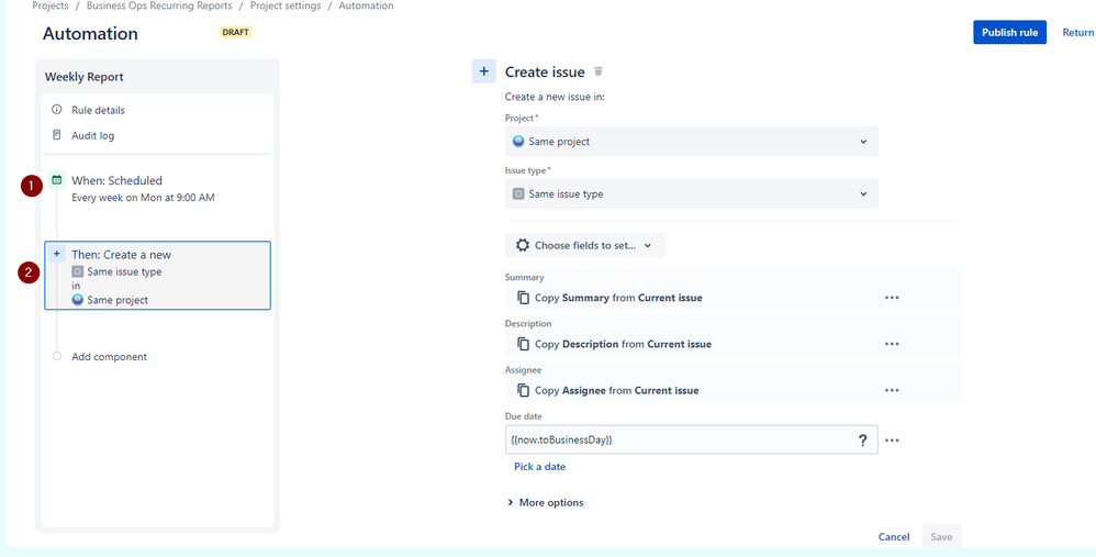 How to automatically set due date to the first day...