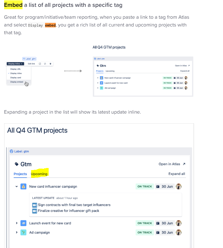 My confluence embed for tags looks different than