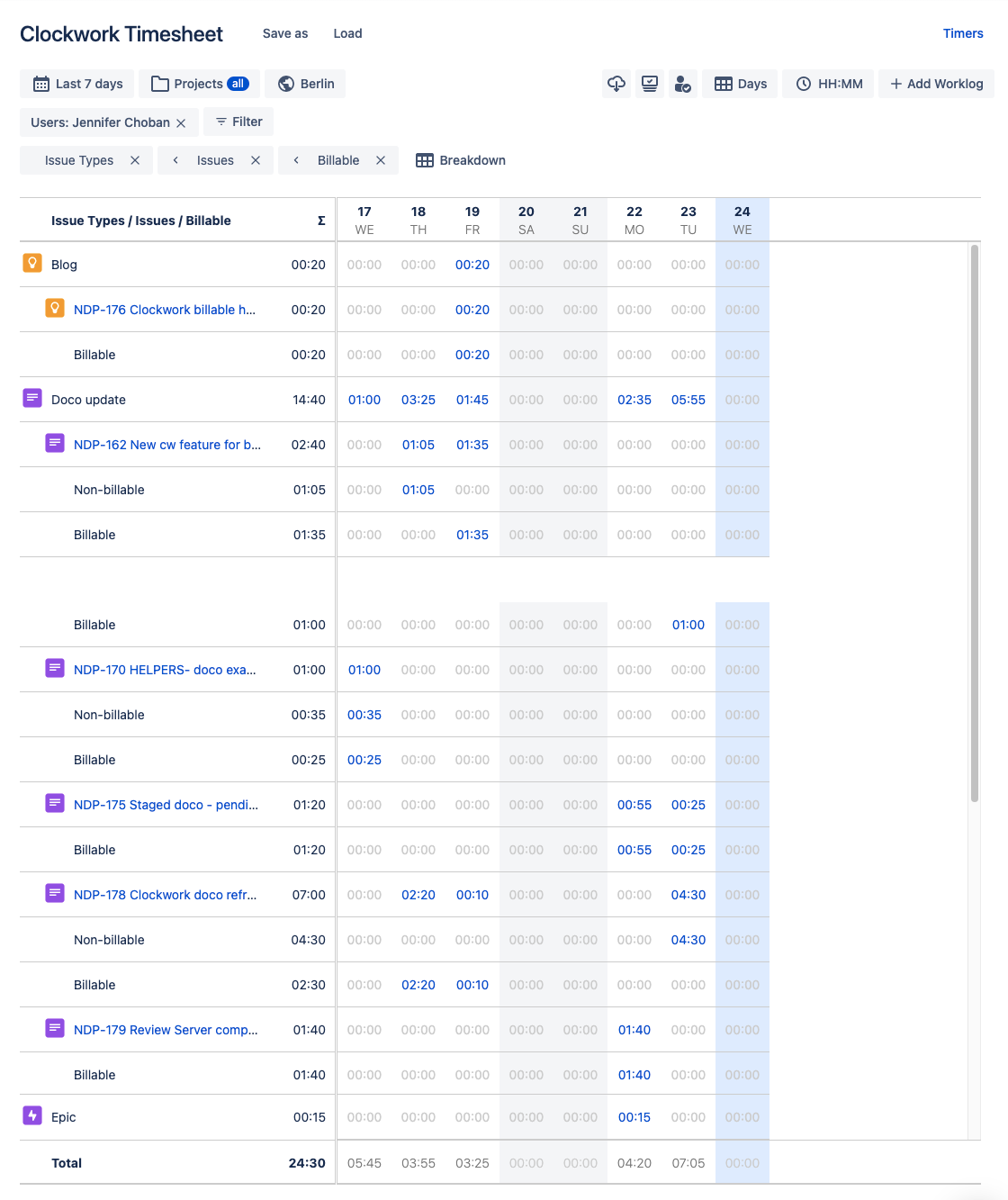 How can I filter out time tracking for the month?
