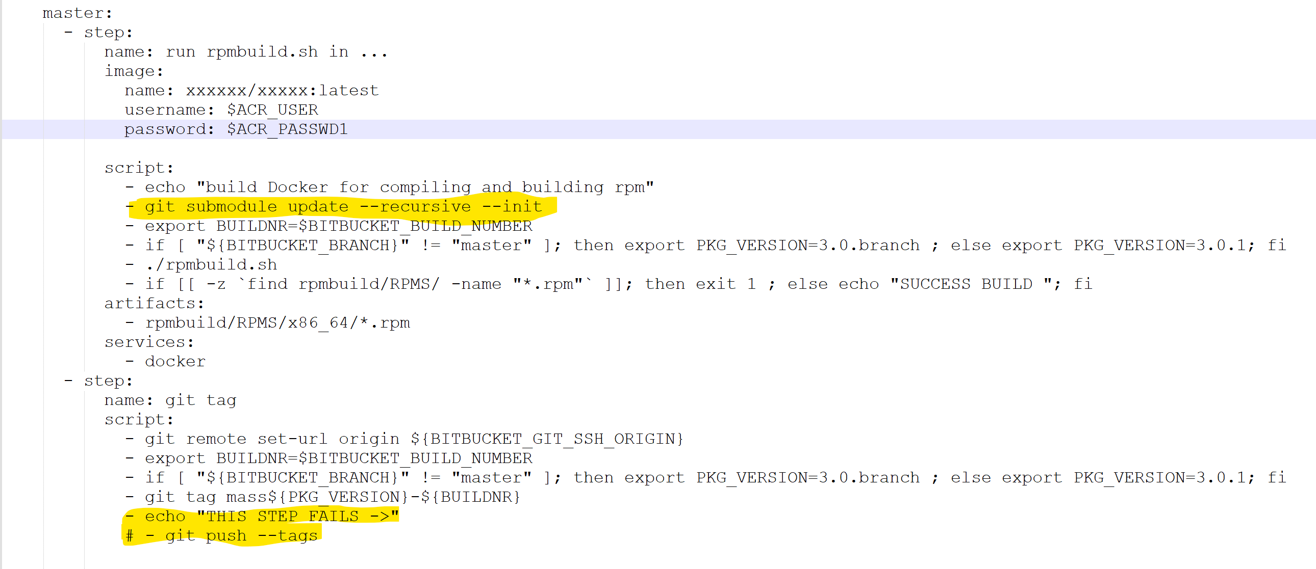 Solved I want to run git tag as a pipeline step, git push...