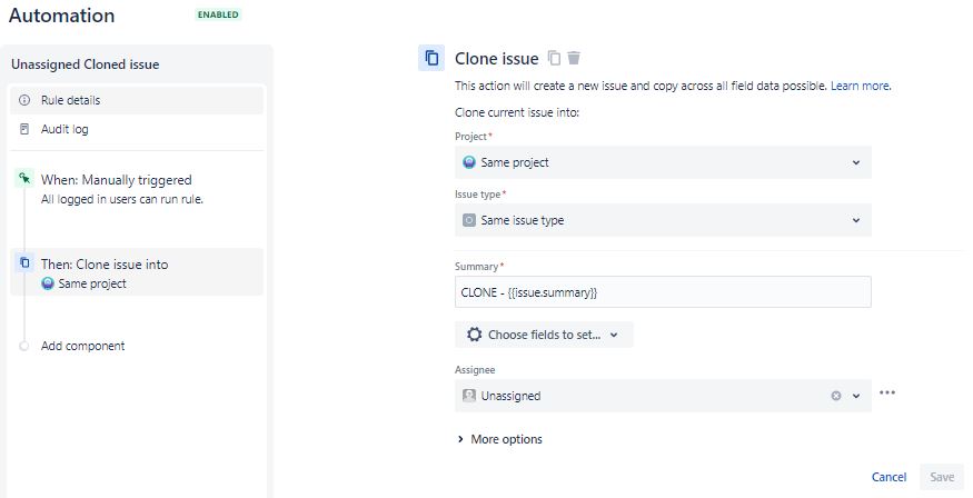 How to have assignee field left empty in cloned is...