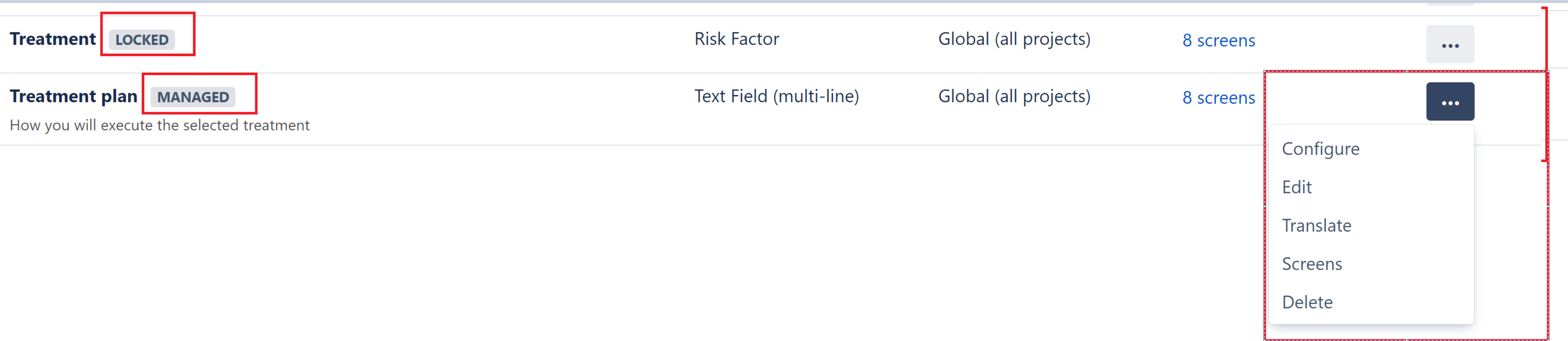 Locked or Managed Jira fields