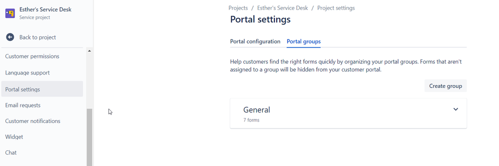 2023-05-02 17_06_50-Esther's Service Desk - Portal settings - Service project - The Jira of Champion.png