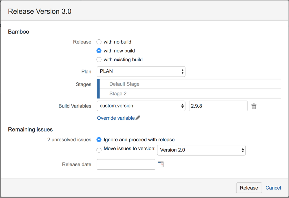 Solved pass jira variables to bamboo on release