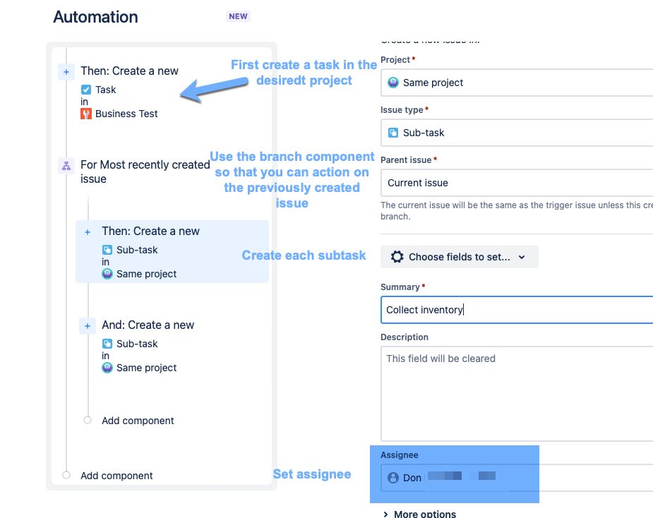 Creating subtask in different project