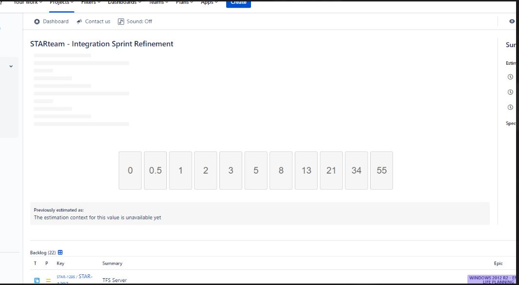 Unable to see planning poker screen