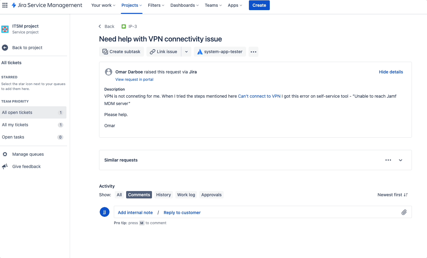 Canned response in Jira service management