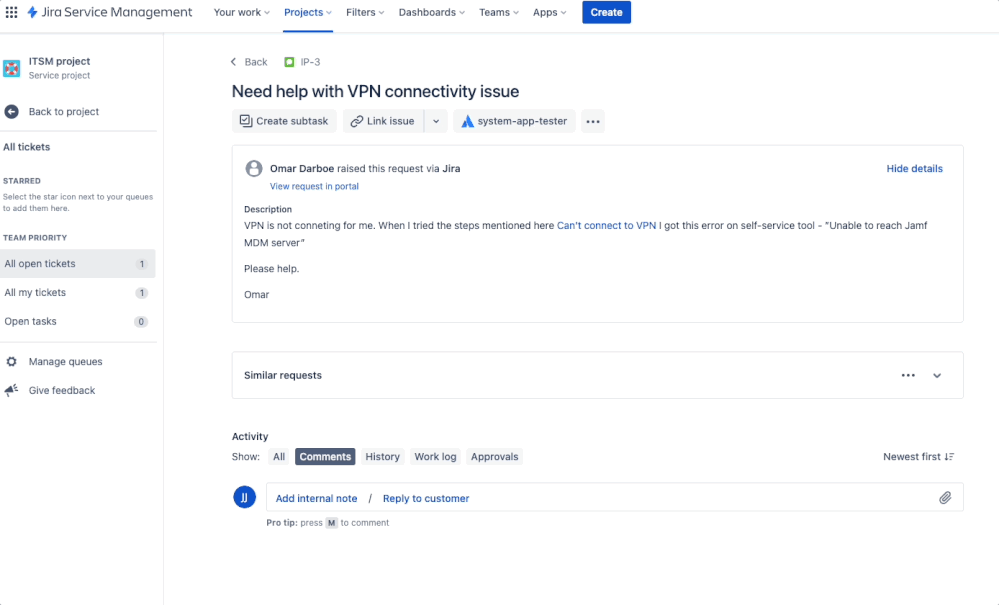 Canned response in Jira service management