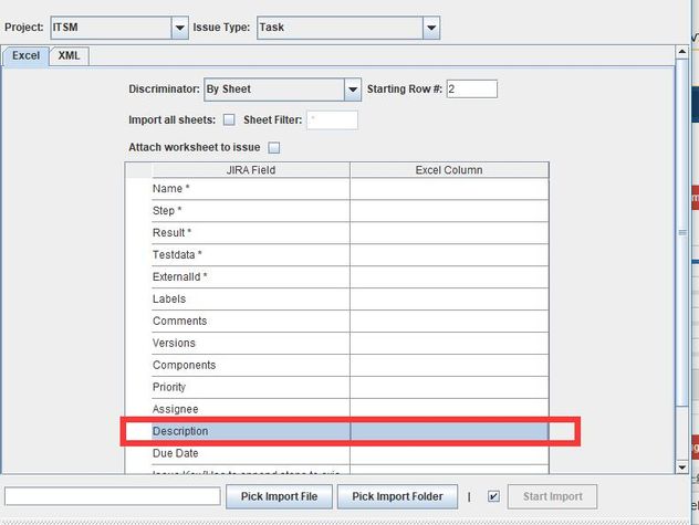 how can i import just issue description from excel workout log template