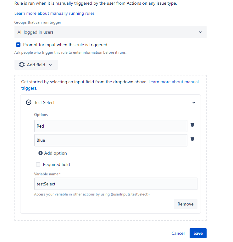 Request input from users when a Manual rule is tri... - Atlassian Community