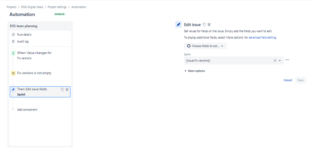 Solved: Create rule/automation to Fix versions and Sprints