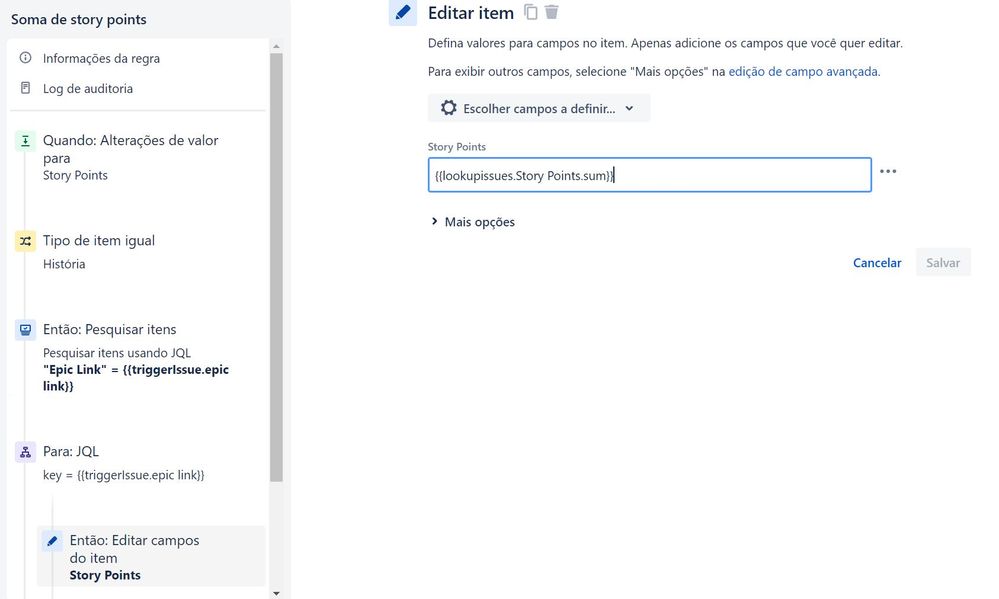 Como fazer o campo story points do épico deve soma...