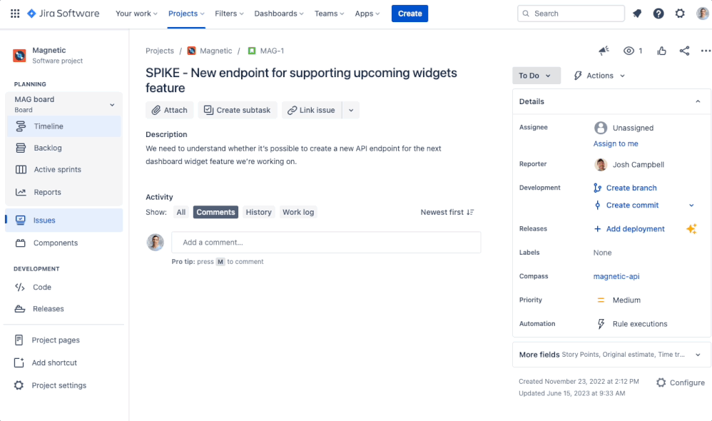 Jira issues in Compass.gif