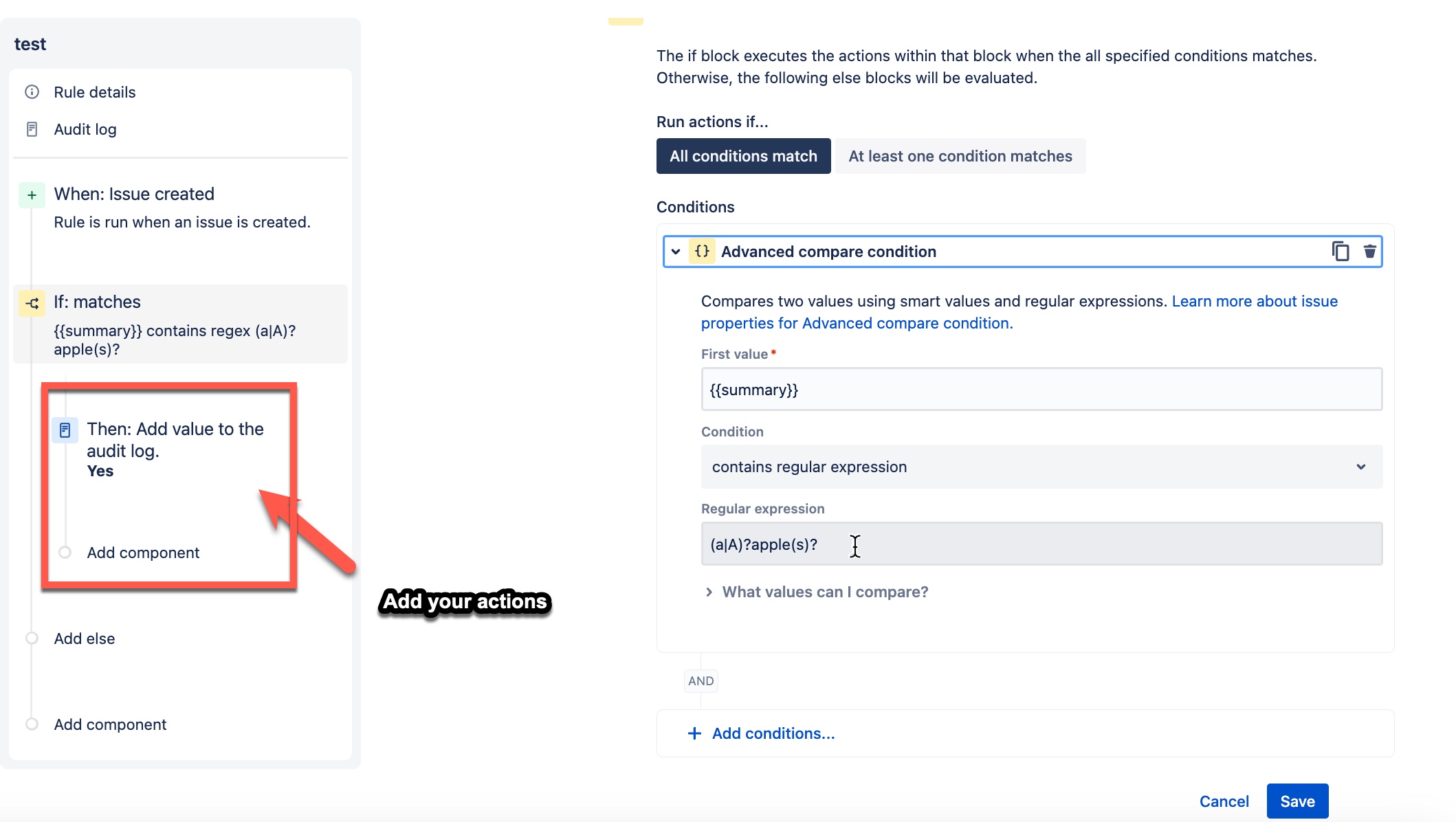 Automation Summary Field Contains