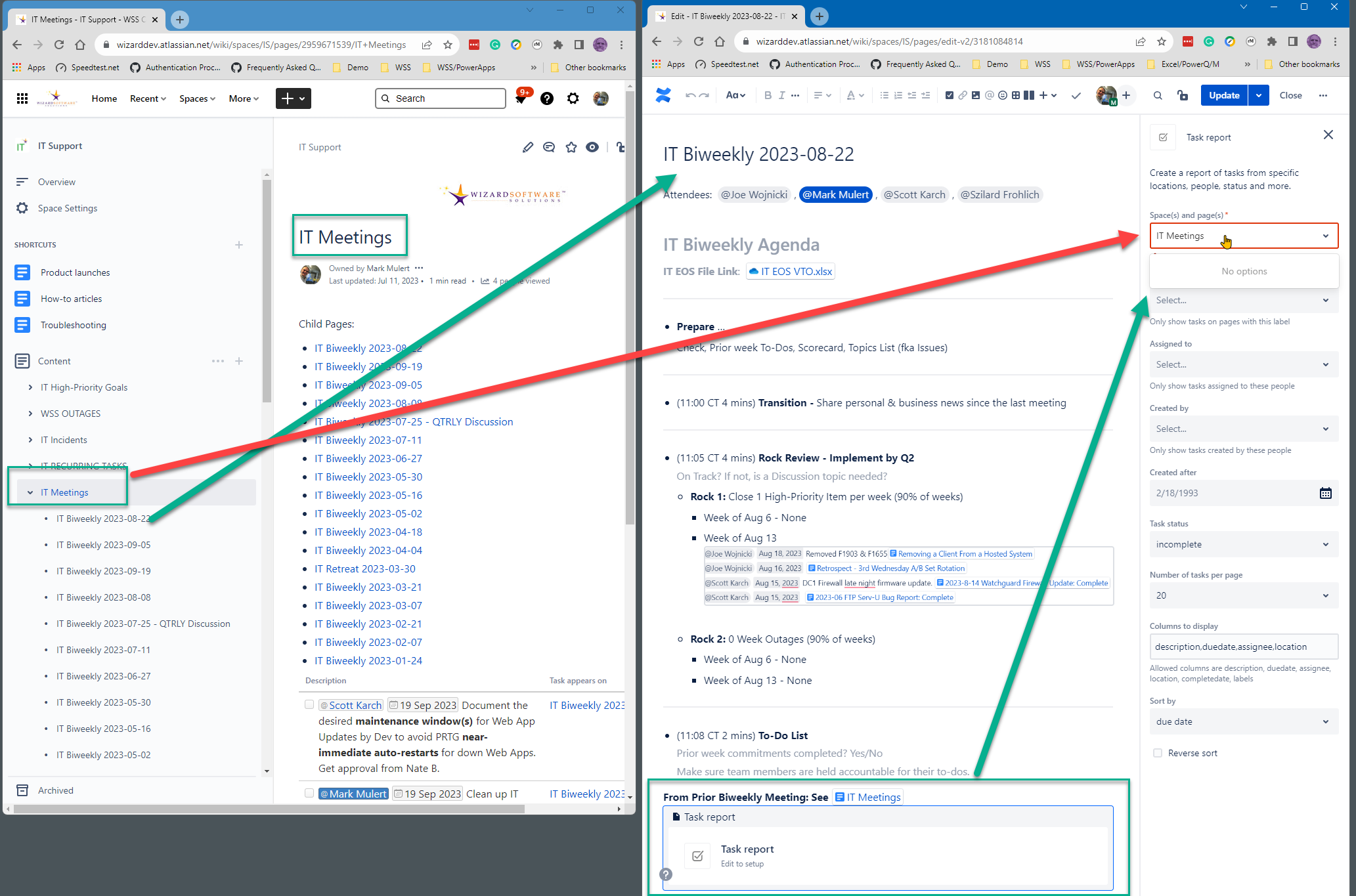 Solved Using the Task Report Macro specify page.
