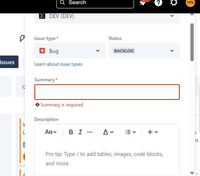 jira-create-ticket-issues