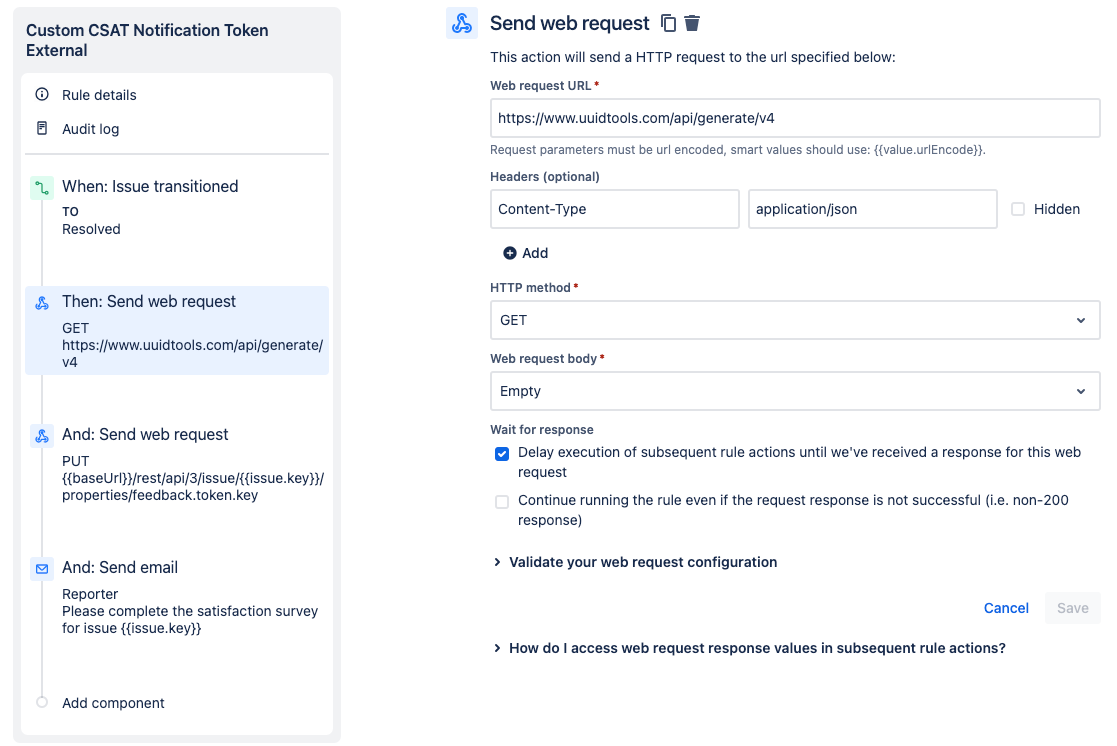 Jira Service Management Create a unique token for custom satisfaction ...