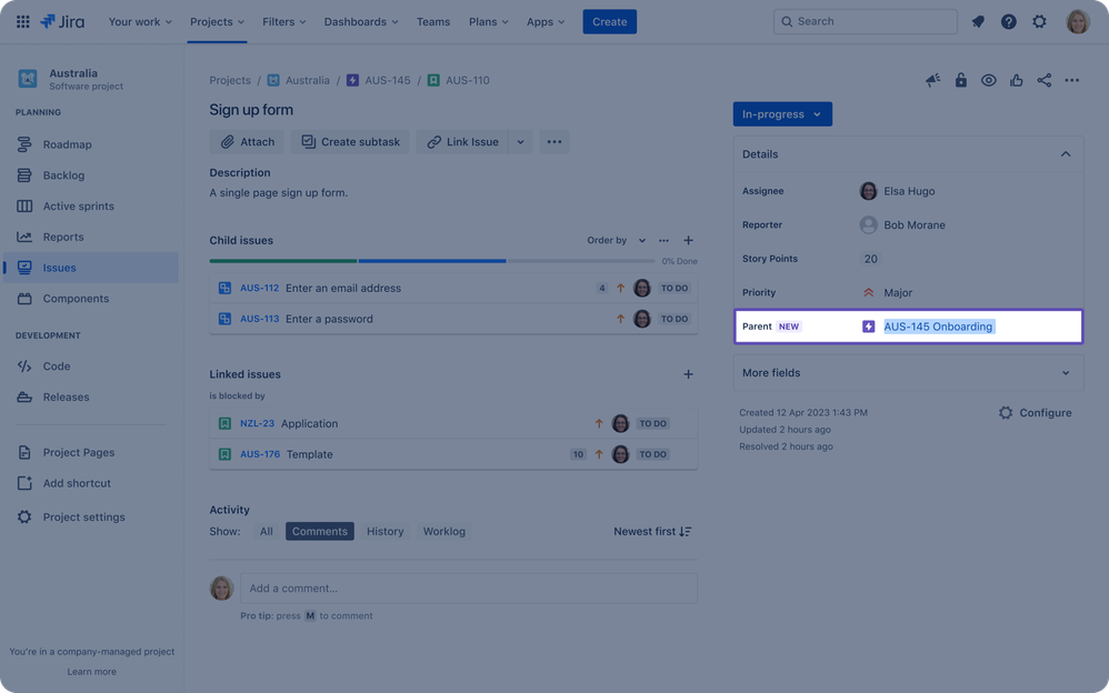 Issue-View-Parent-Field .png