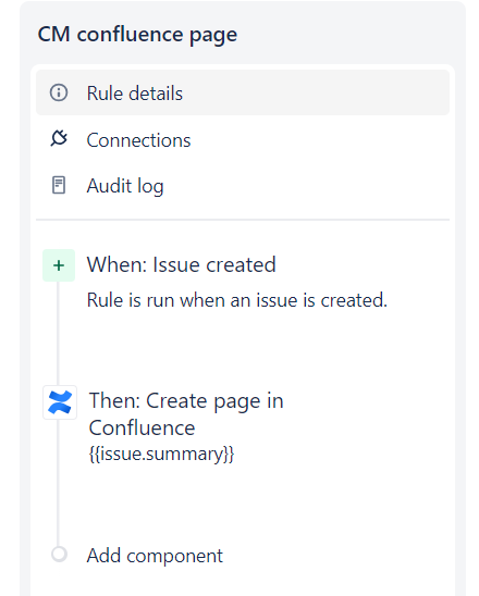 Automation that creates a page in confluence with