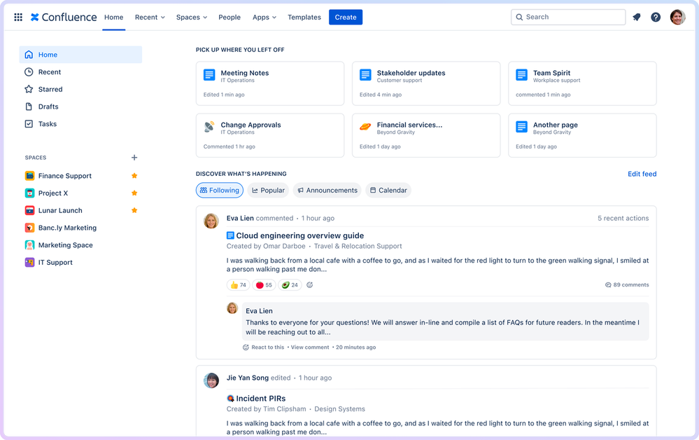 A new look for Confluence Home - Atlassian Community