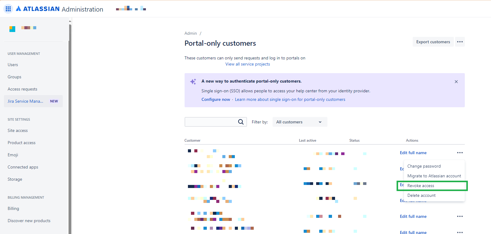 How to block a portal customer?