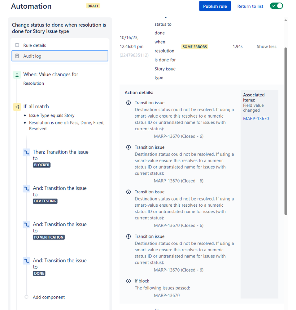 Solved: Automation on Status change to done when Resolutio