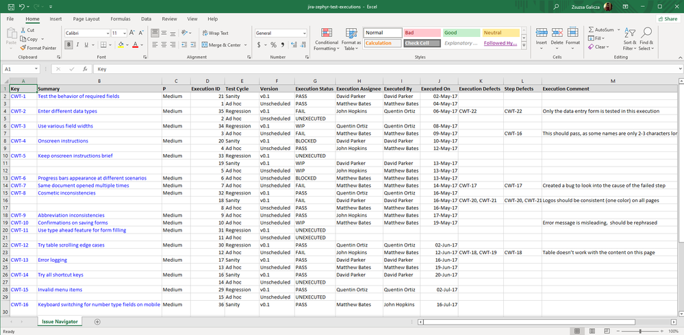 Execution History through Jira and Zephyr Squad