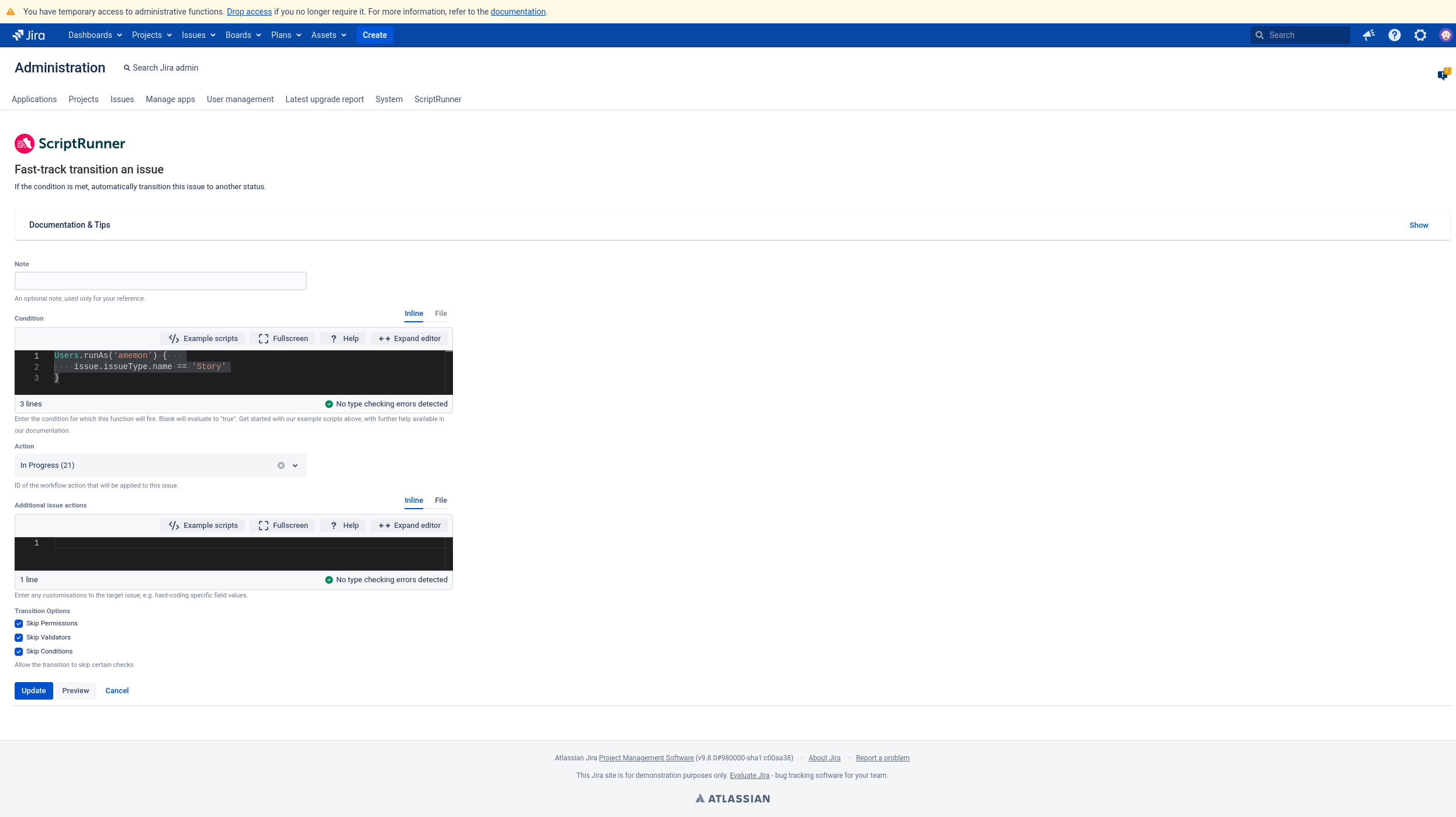 Solved Script Runner Post function Run as A User