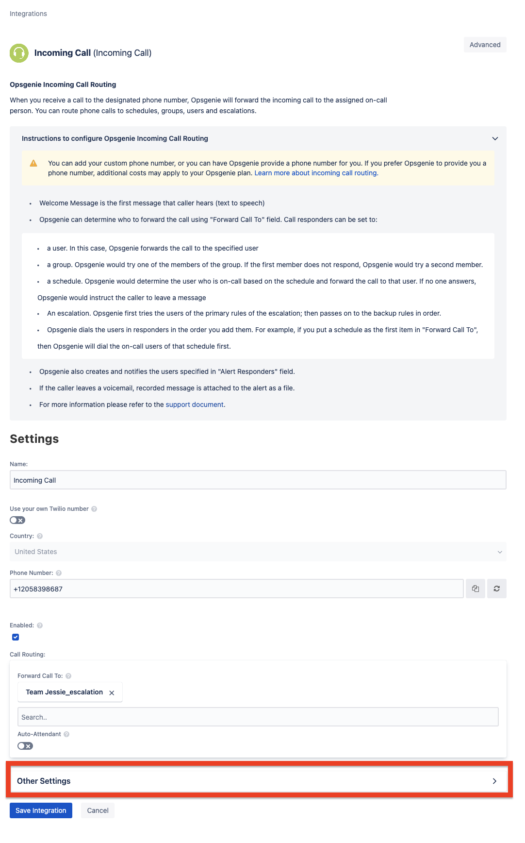 How to Increase the Ring Duration for Opsgenie Incoming Call Integration