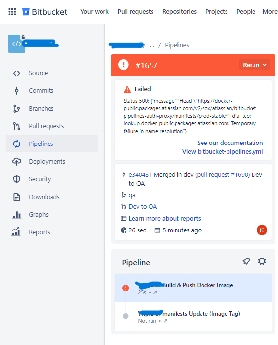 Bitbucket DNS name resolution failure